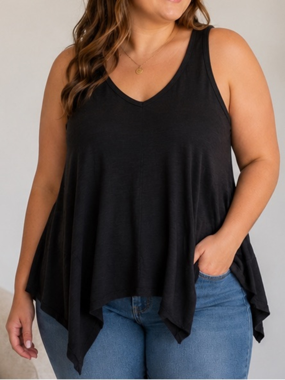 Vintage by torrid slub jersey black waterfall tunic tank size 1 (1X)